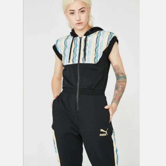 New Puma X Coogi Sweatshirt Jumpsuit Romper Womens XS Black Blue Knitted Hoodie - Picture 4 of 10